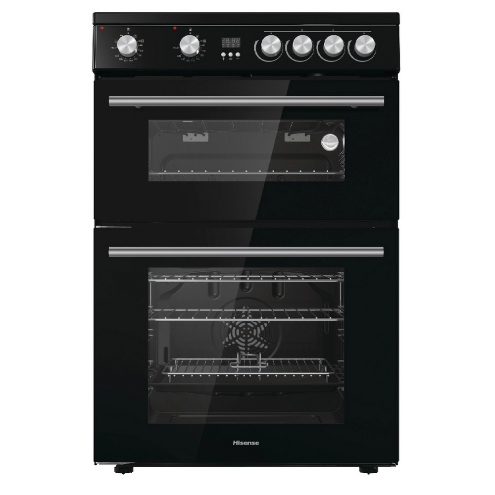 60cm Double Oven Electric Cooker with Ceramic Hob - Black