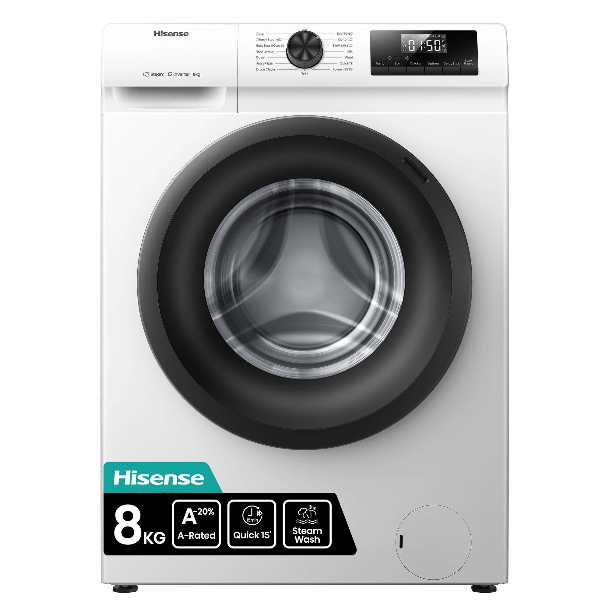 8kg 1400 Spin, Steam Washing Machine - White